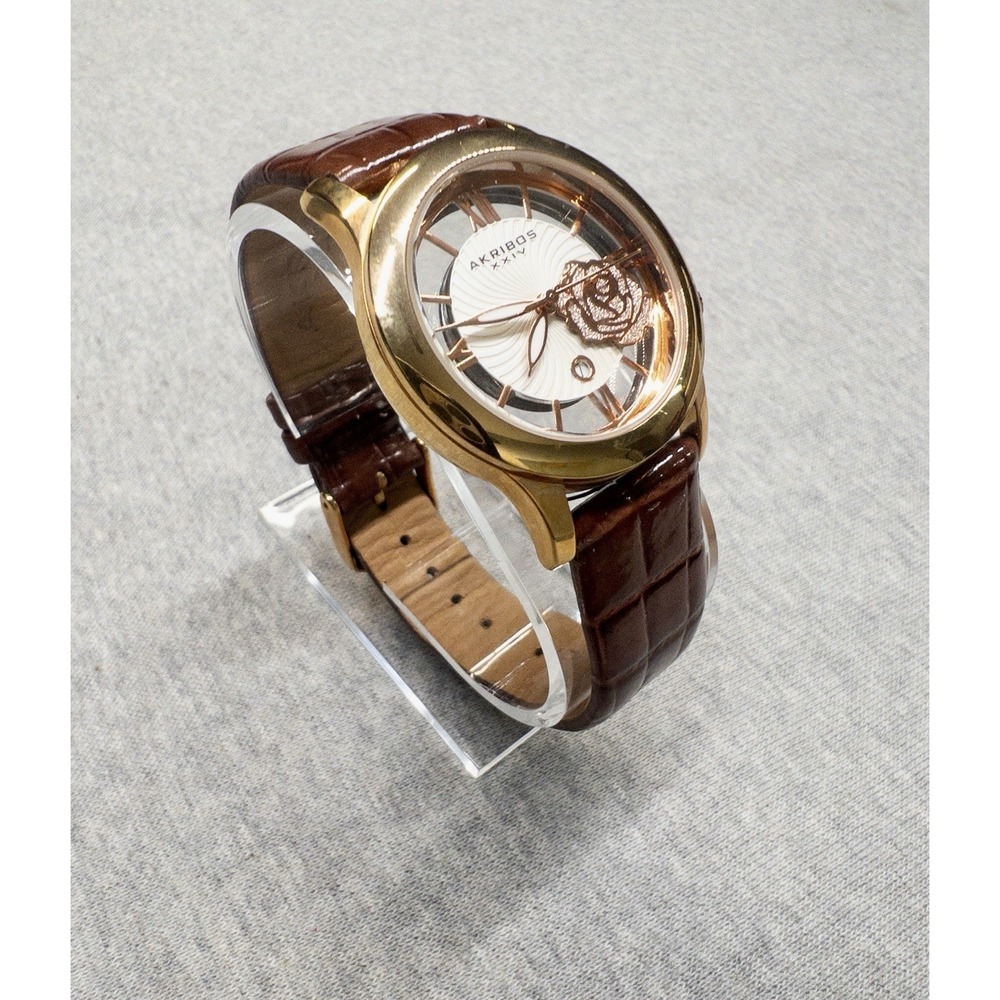 Akribos XXIV Womens Rose Crystal Transparent Watch 34mm New Battery